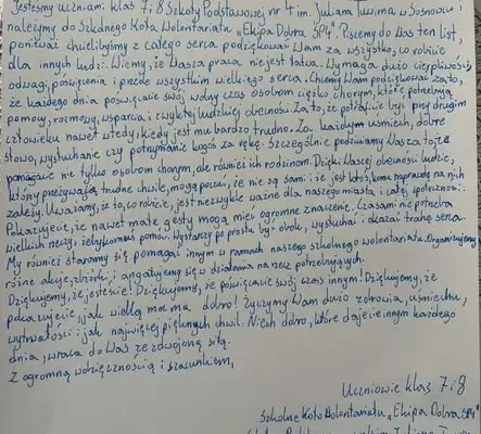 Uczniowie SP4 w Sosnowcu dziękują wolontariuszom hospicjum